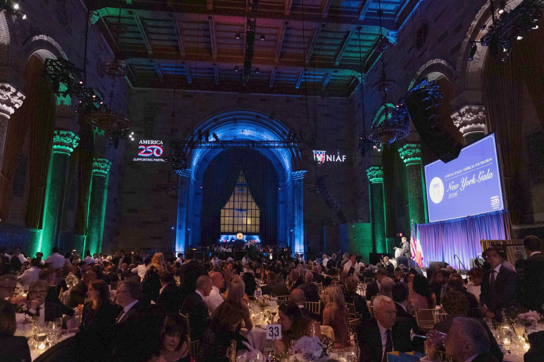 Guests seated at the NIAF New York Gala in the main hall of Cipriani 42nd Street