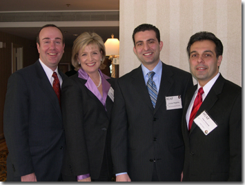 (l-r) Robert Allegrini, NIAF Area Coordinator; Allison Rosati, News Anchor/Reporter, NBC Channel 5 News; Giacomo Maggiolino, NIAF Scholarship Recipient; and Vince Gerasole, Anchor, CBS 2 News, at the NIAF media networking luncheon on Thursday, January 27, at the Hilton Chicago & Towers.  